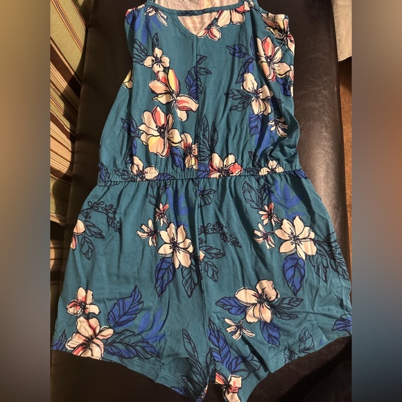 bixby nomad Other - Blue and White Floral One Piece with V-Neck and Elastic Waist